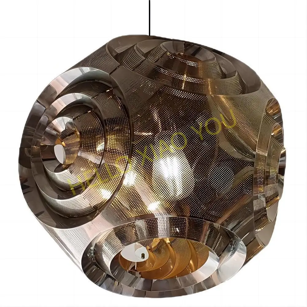 Creative Stainless Steel Etched Geometric Chandelier Postmodern Light Dining Room Bar Caffe Living Room Pendant Lamp