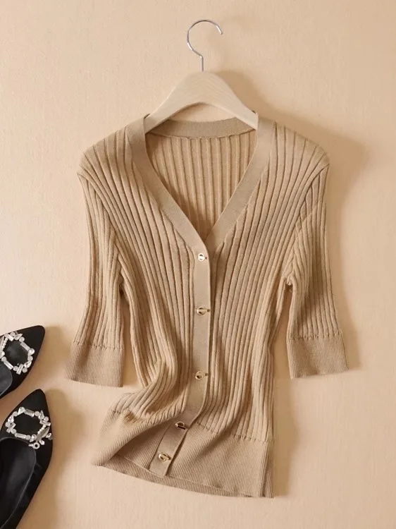 

Летняя одежда Slim Fit V-Ne Открытый кардиган Шерстяной f Sve Женский вязаный топ для поездок на работу Sle Обычная длина Яркий Tead