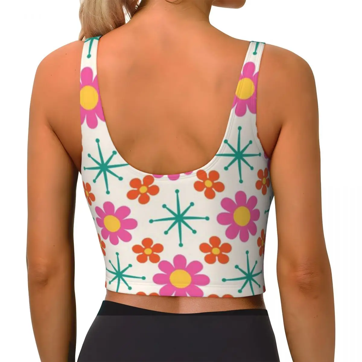 Pilates Workout Top Center Repeat Big Bloom Retro Starburst Floral Leisure Sports Scoop Neck Tank