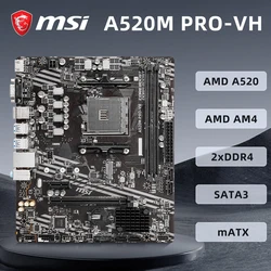 MSI A520M PRO-VH Motherboard Supports AMD Ryzen 9 5950X 5900X Ryzen 7 5750GE CPU AMD A520 Chipset 2x DDR4 memory 64GB Micro-ATX