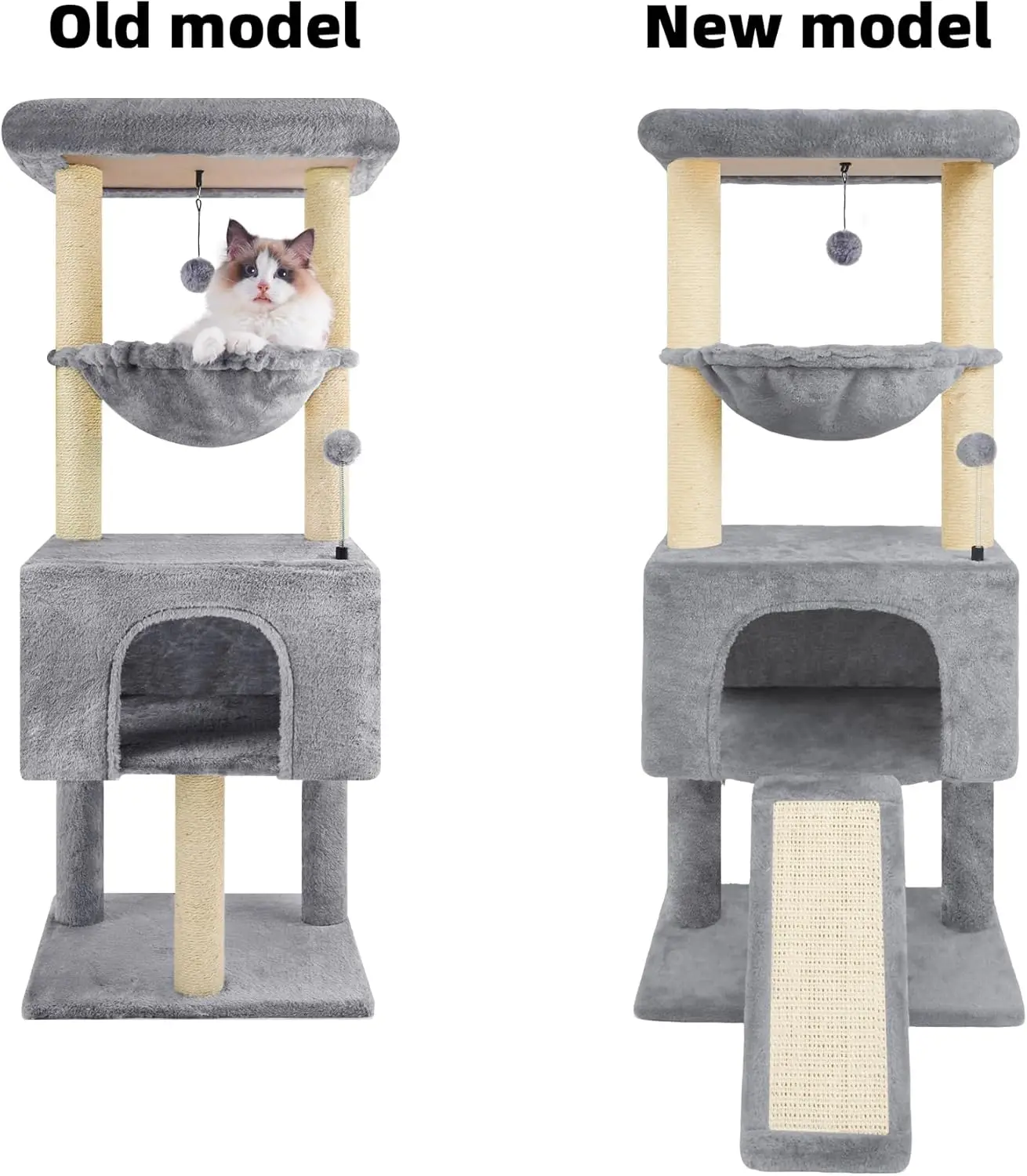 تصميم أشجار القطط مقاس 43.3 بوصة مع بيوت القطط، رمادي #3