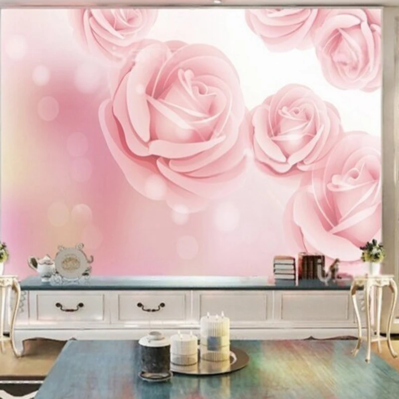 Romantic pink rose element TV luxurious home decoration bedroom background wall paper