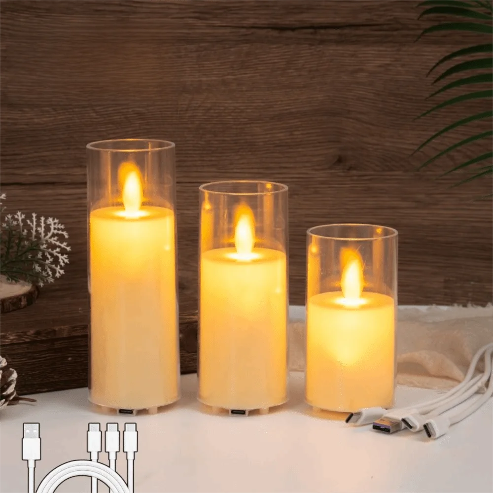 Rechargeable LED Flameless Candles Realistic Flickering with Remote Control Electronic Candles Clear Candle Shell Soft Light