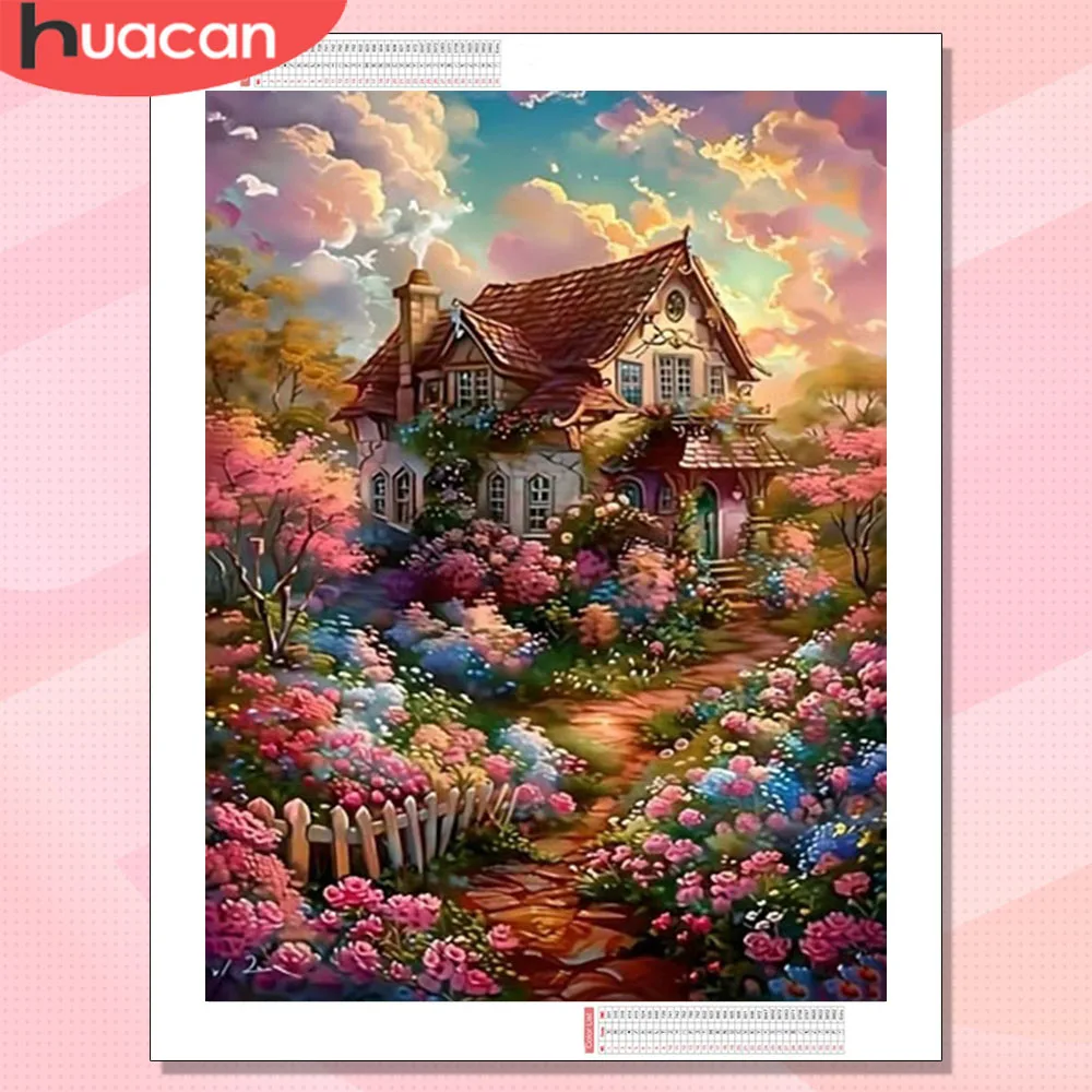 HUACAN Diamant-Mosaik Haus-Landschaft Kunstharz-Quadratbohrer Kunsthandwerk Handgemachtes Kunstset Wohnungsdekoration für Zuhause Geschenk