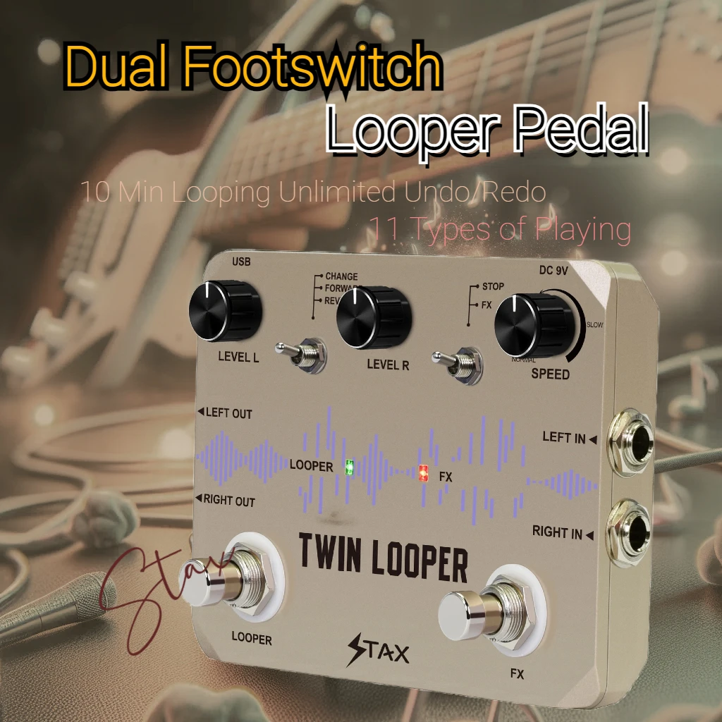 Stax Guitar Twin Looper Effect Pedal Dual Footswitch Loop Station 11 Types of Plays 10 Minutes of Recording Time Rc3 Metal Shell