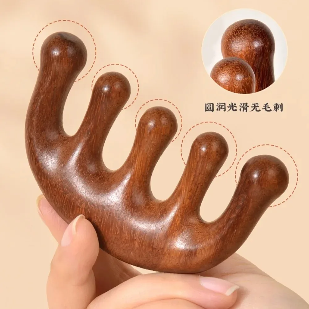 

Деревянная массажная расческа Meridian с пятью зубьями, китайская акупунктурная расческа для головы, кровообращение, расческа для кожи головы из сандалового дерева Массажер