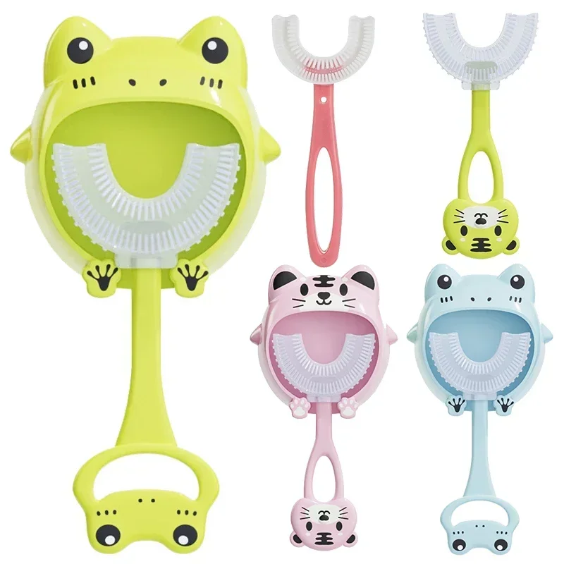 Kids Cartoon Baby Toothbrush Children 360 Degree U Shaped Teeth Brush Oral Care Cleaning Brush Silicone Toothbrush for 2-12Y