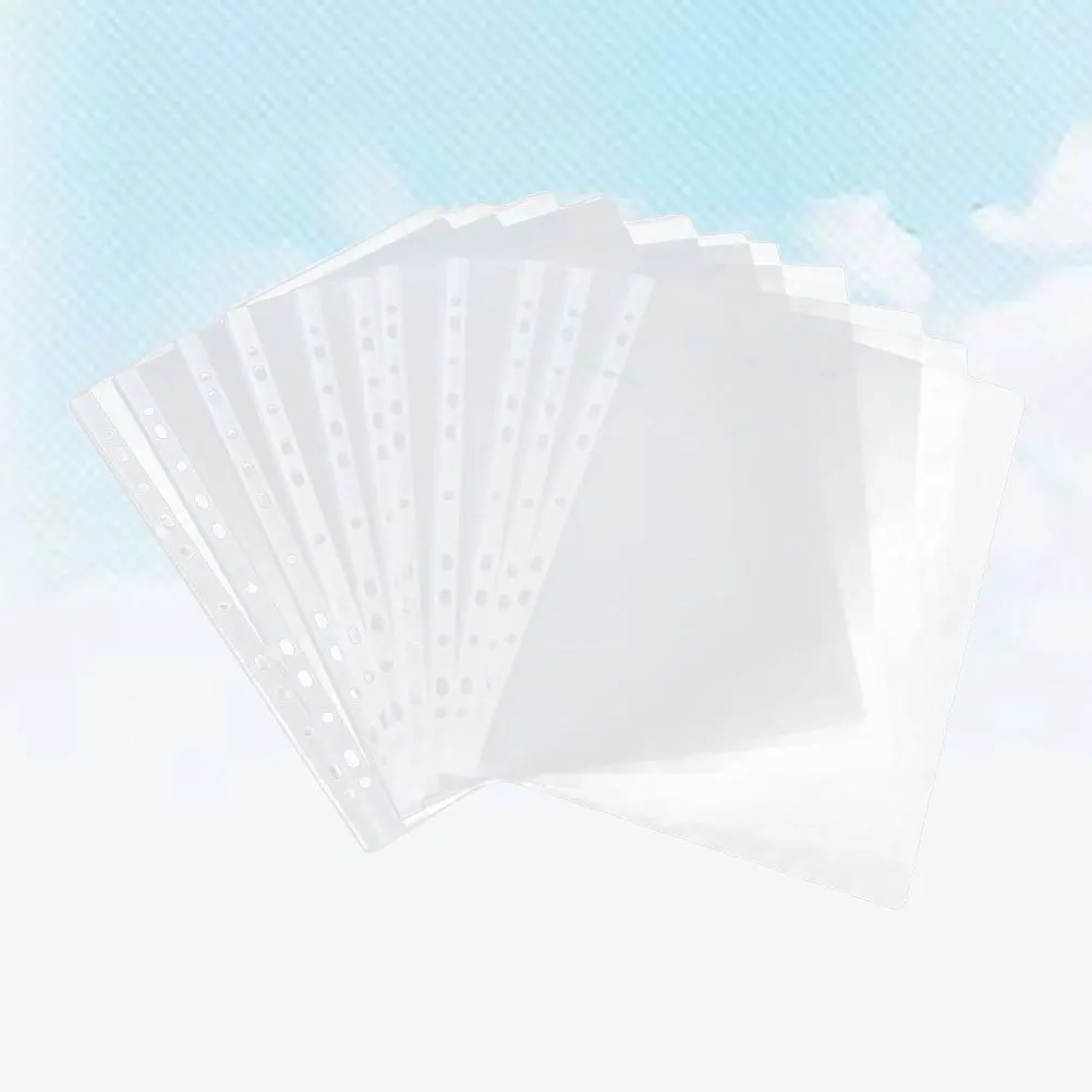 

100Pcs File Folder Sheet Protectors Clear 11 Holes A4 Bags for Document Protection Office School Binder
