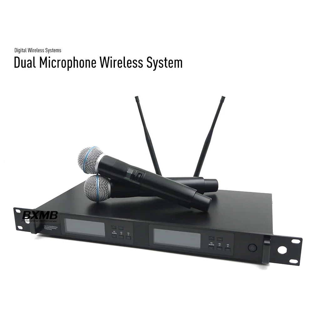 Professional Dual Channel Wireless Microphone System with Dual Handheld Transmitter Mic for Karqaoke Live Vocal Performance