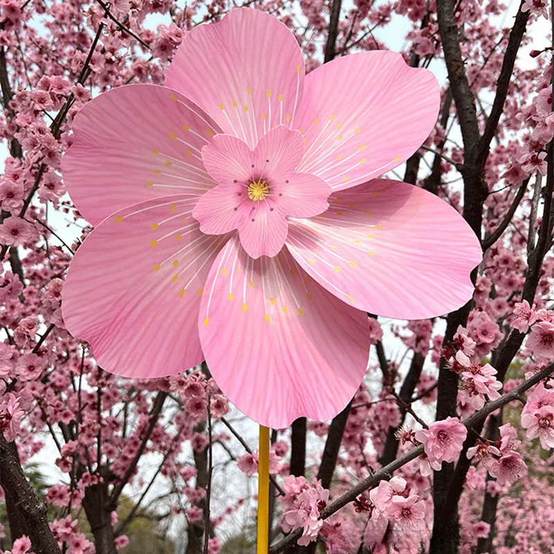 1PCS Pink Cherry Blossom Windmill Plastic Stake Standing Lawn Flower Pinwheel Outdoor Garden Decor