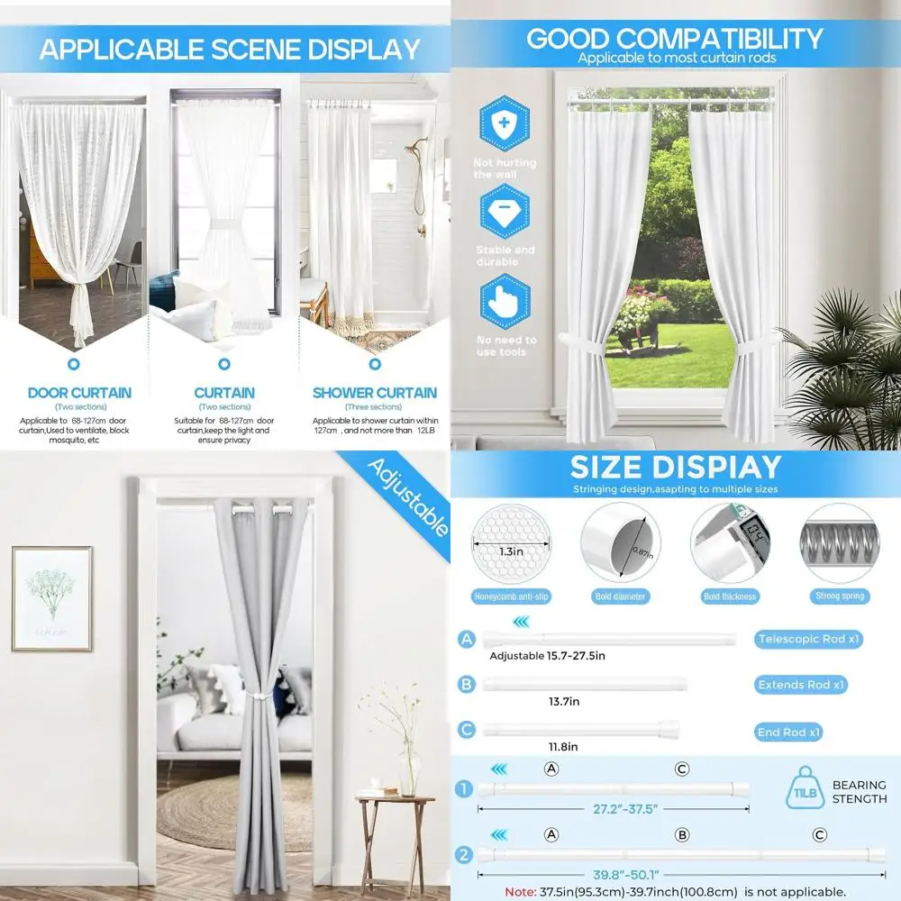 

Adjustable Spring Tension Curtain Rod, 28-48 Inch, Non-Slip, No Drilling Needed for Windows, Closets, and Wardrobes