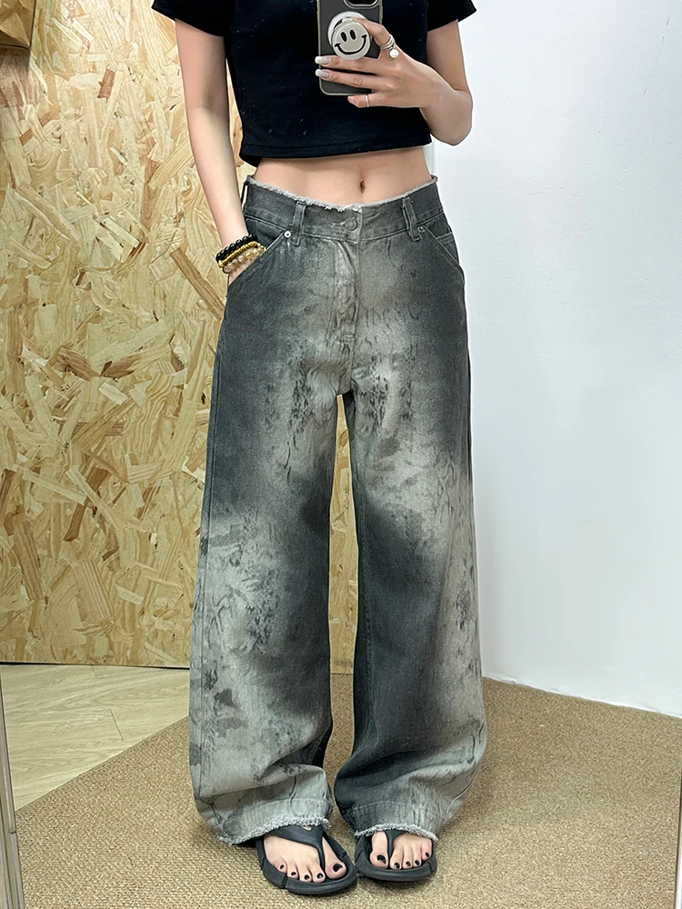 

American Retro Women Work Pants Multiple Pockets Casual Straight Leg Jeans Long Trousers Summer Winter Cleanfit Wide Leg Pants