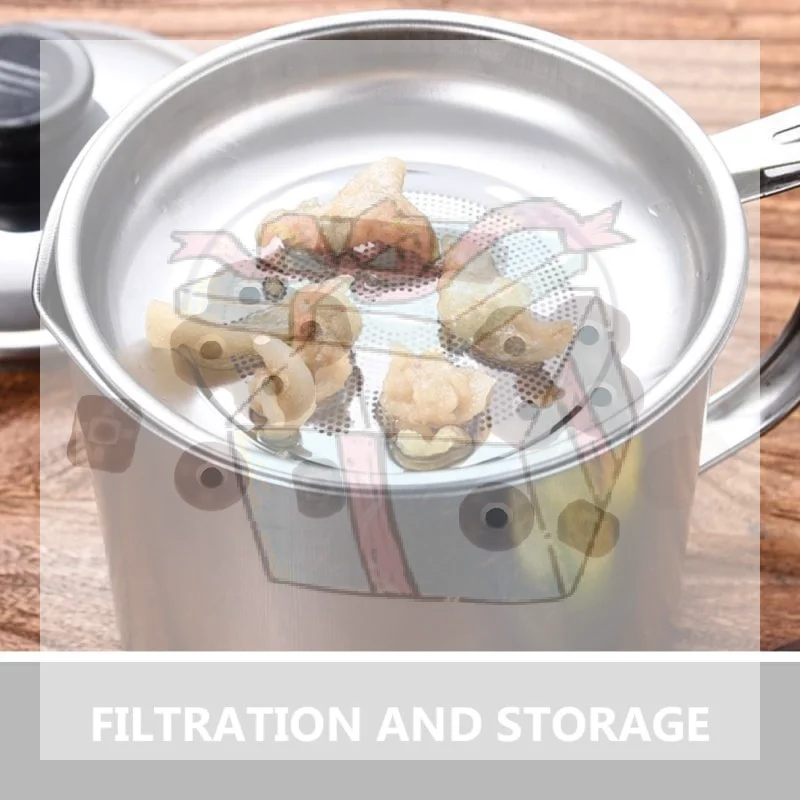 【CC】Stainless Steel Oil Filter Pot Kitchen Oil Container Can With Fine Mesh Strainer For Home Kitchen Frying Oil Storage Reuse