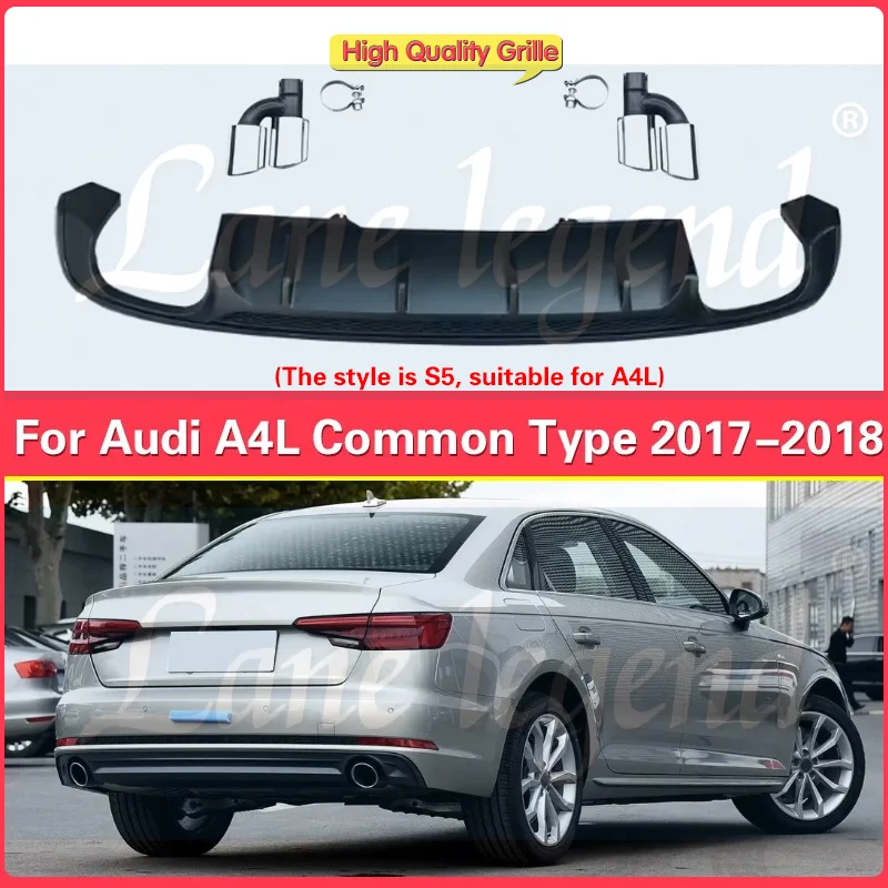 For Audi A4L A4 Common Type 2017-2018 High quality Car Rear Bumper Diffuser Splitter Spoiler Body Kit Lip Modify to S5 Style