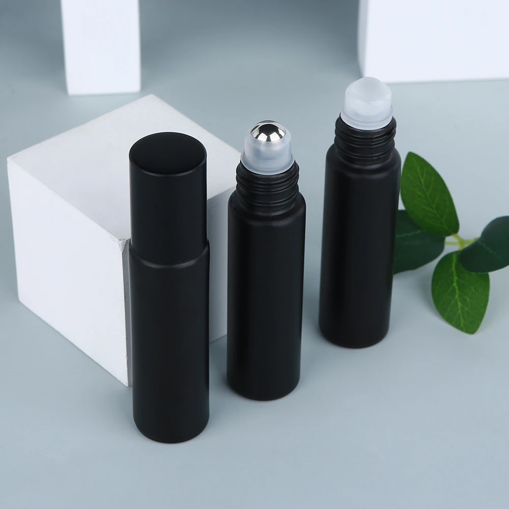 

30/50pieces 10ml Matte Black Refillable Essential Oil Bottle Roll On Perfume Bottle Glass Roller Bottles Empty Cosmetic