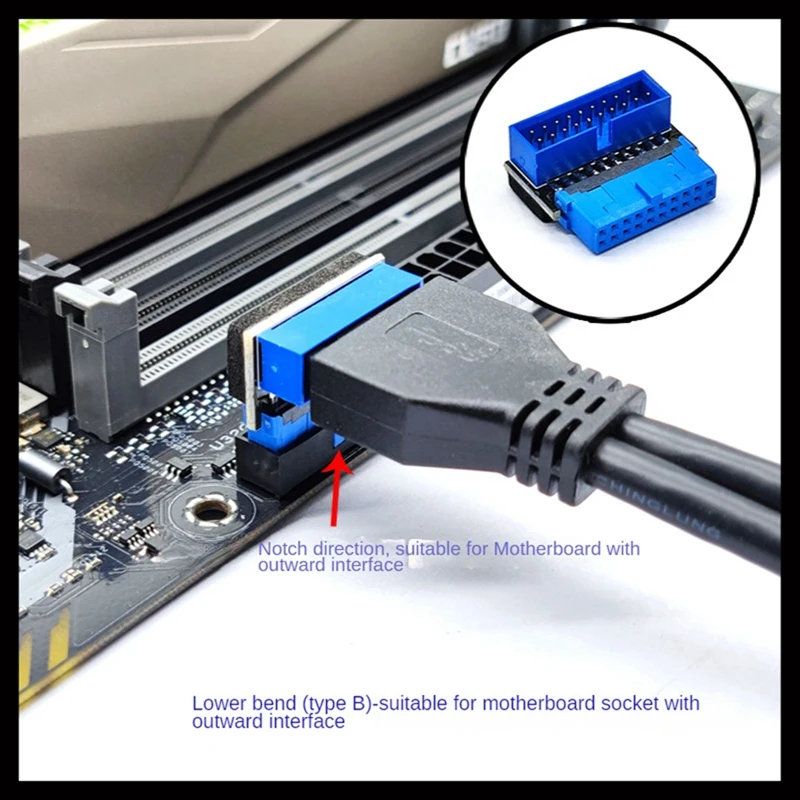 Adaptador de Cabeçalho USB, USB 3.2 GEN1, Soquete 19Pin 20Pin, Conversor de cotovelo de direção 90 graus, DIY Desktop Motherboard