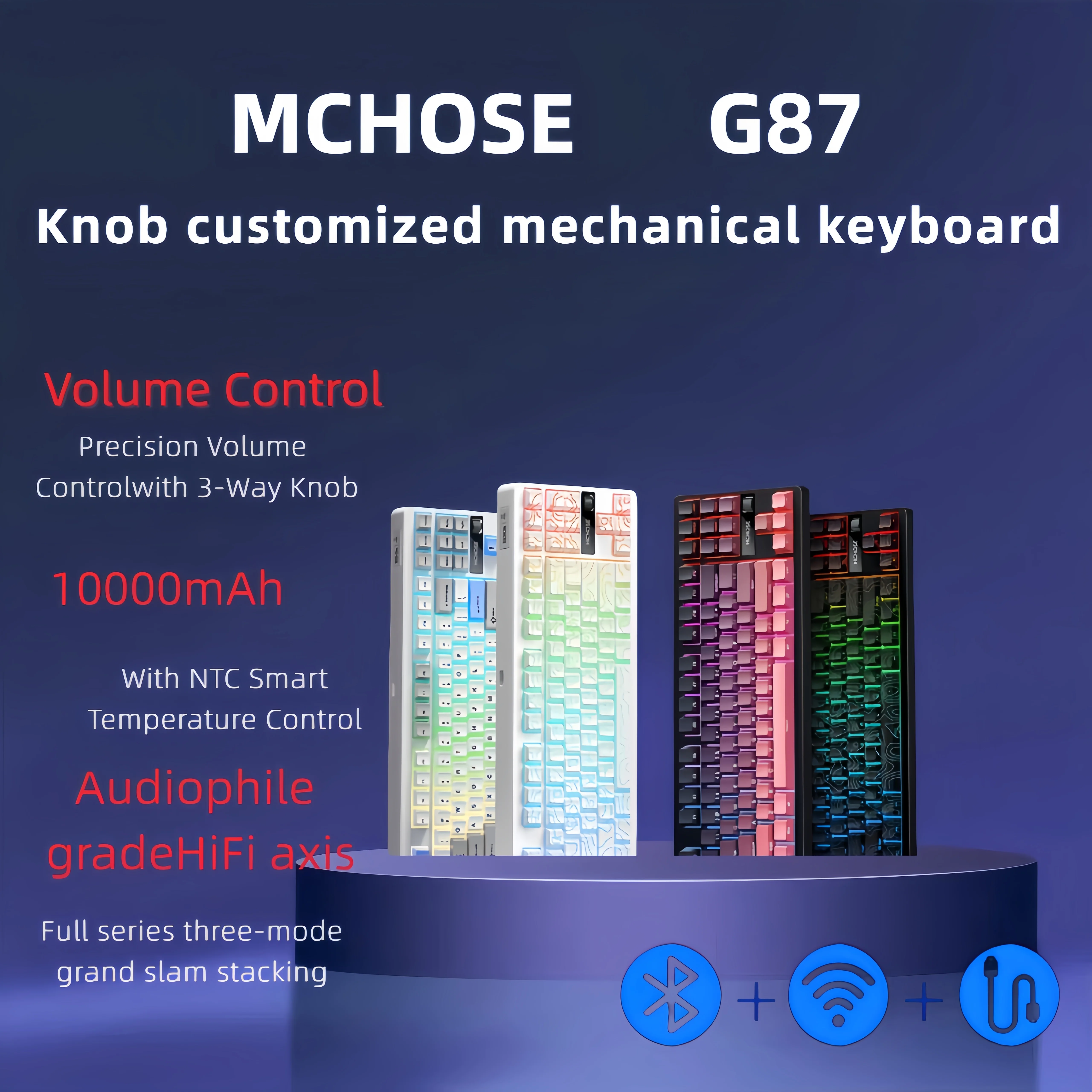 

G87 Беспроводная механическая клавиатура 2,4G/Bluetooth/проводная RGB подсветка 10000 мАч долговечная батарея с возможностью горячей замены PBT игровой HiFi звук