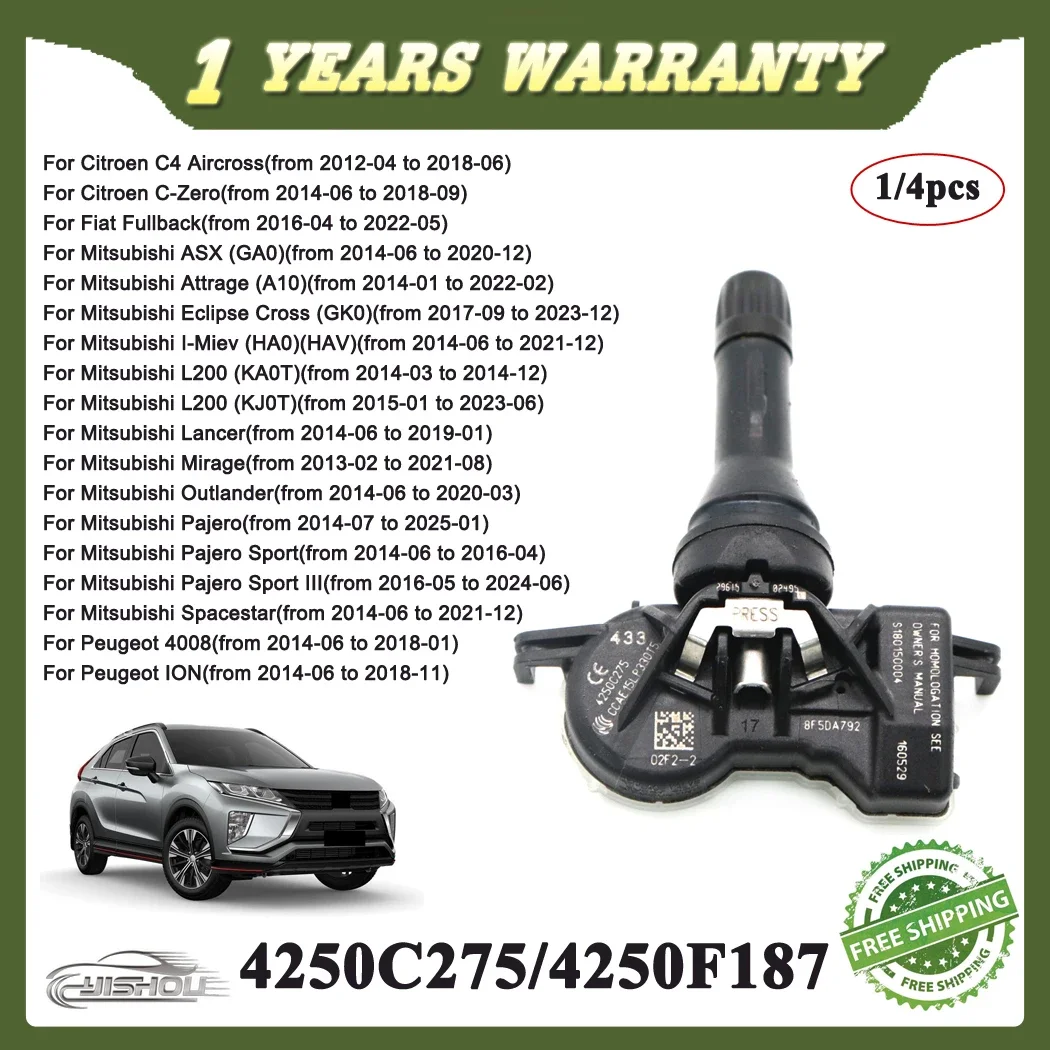 4250F187 Auto TPMS Reifendrucksensor Überwachungssystem für Mitsubishi Attrage Eclipse Cross Mirage Pajero Sport 14-25 433Mhz