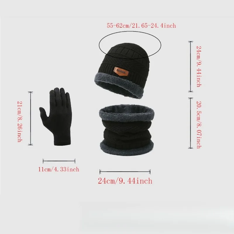 Thickened knitted hat touch screen wool gloves non-slip winter scarf hat fleece three-piece set to keep warm