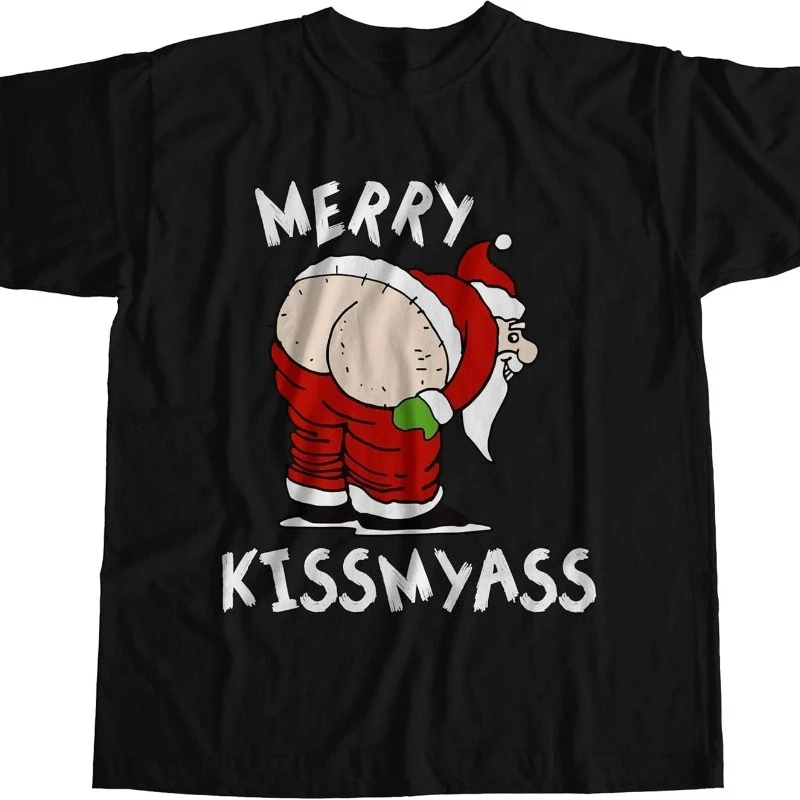 Tee Mens Merry KissMyAss Christmas Funny Shirt Offensive Cool Unique Creative Pattern T-Shirt High Quality Cotton Short-sleev