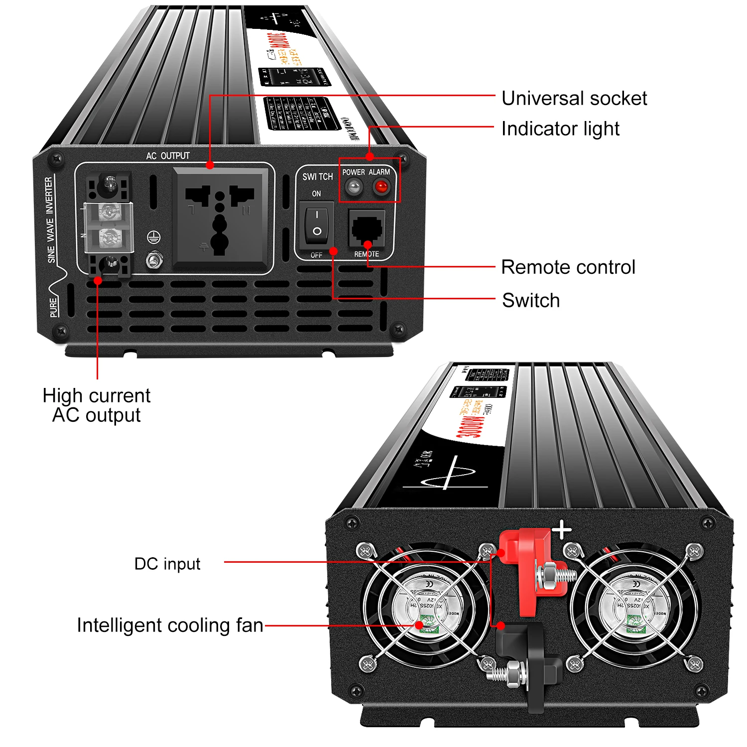 3000W pure sine wave solar car power inverter 12V/24V/48V DC to 110V 220V AC LCD screen