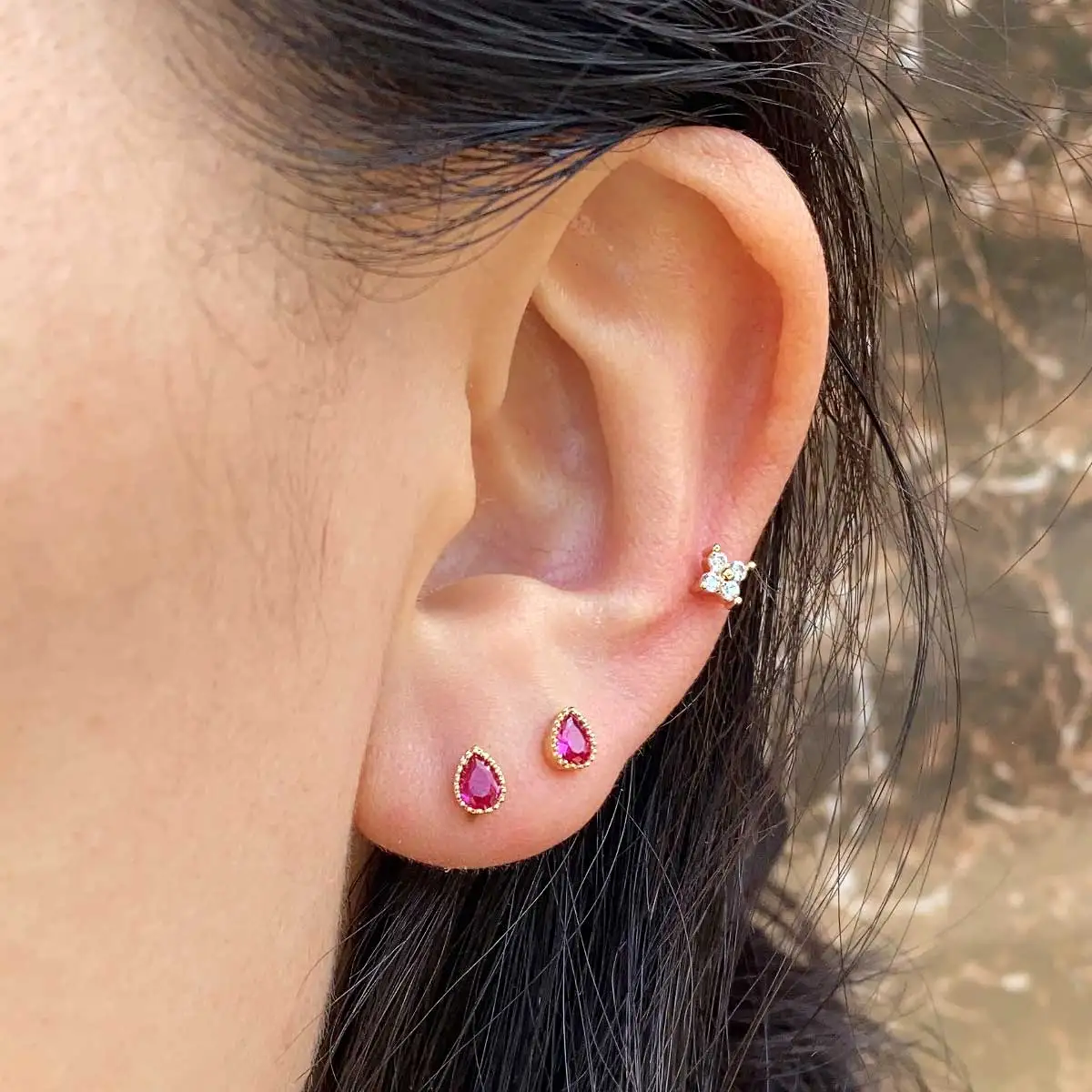 2PC Small Water Drop Zircon Tragus Cartilage Rook Helix Conch Earring Gold Color Crystal  Piercing Studs For Women Fine Jewelry