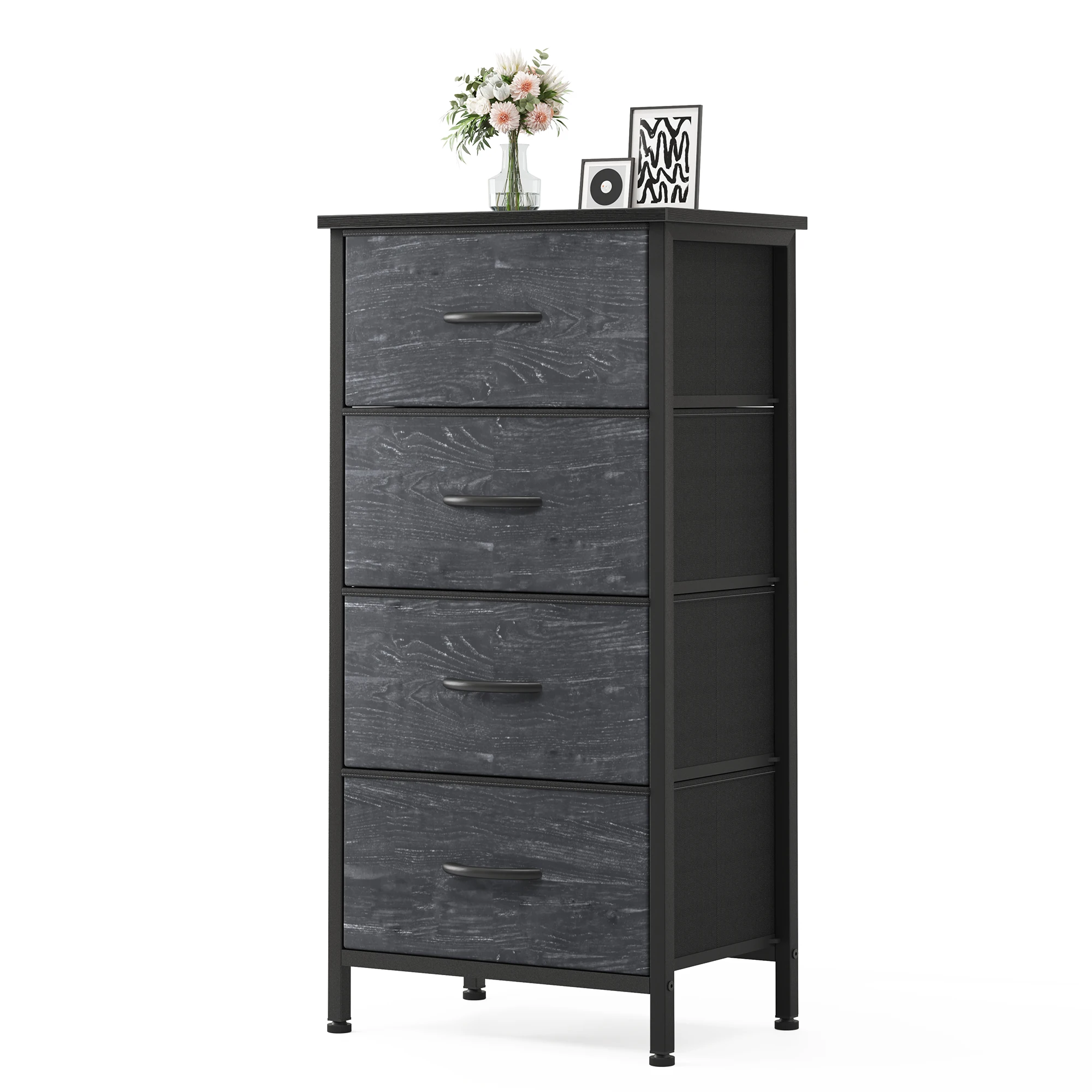 #JHK 4 Fabric Drawers  Cabinets for Living Room Wood Top Sturdy Steel Frame Layers With Wardrobe Assembly Closet
