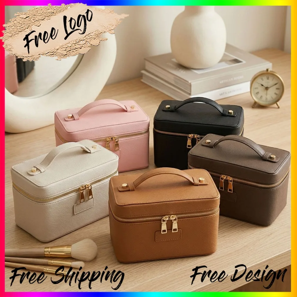 Luxury Ostrich Pattern Leather Makeup Bag Portable Cosmetic Organizer Travel Pouch Private Label Custom Logo Wholesale Storage