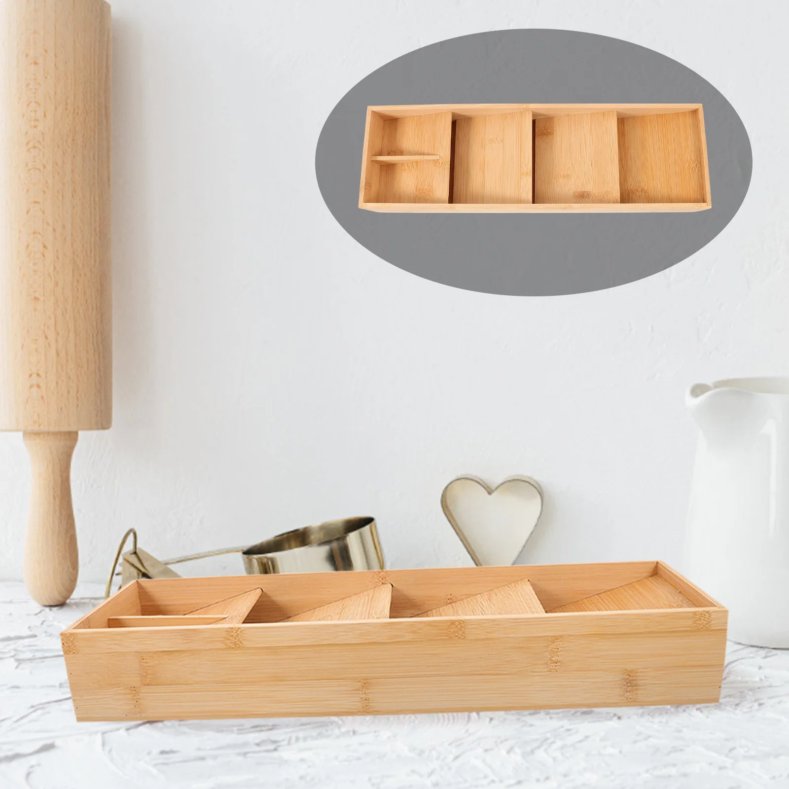 

Wood Silverware Drawer Organizer 4 Slots Narrow Utensil Holder Kitchen Drawer Storage Tray for Cutlery Spoons Forks Chopsticks