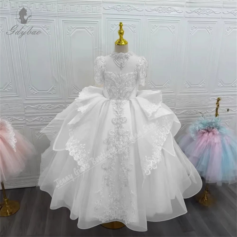 2026 Girls Pink Flower Girl Wedding Dress Ruffle Children Party Gown Performance Pageant First Communion Formal Wear