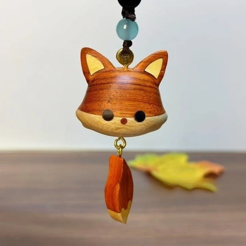 قلادة ثعلب صغير لطيفة منحوتة يدويًا من خشب الورد، إسقاط إكسسوارات شفاء متعددة الاستخدامات، هدية أفضل صديق