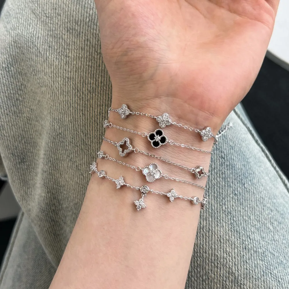 CCFJOYAS 925 Sterling Silver Silver color Plum Bossom Bracelet for Women Korean Style Exquisite Zircon Flower Bracelet
