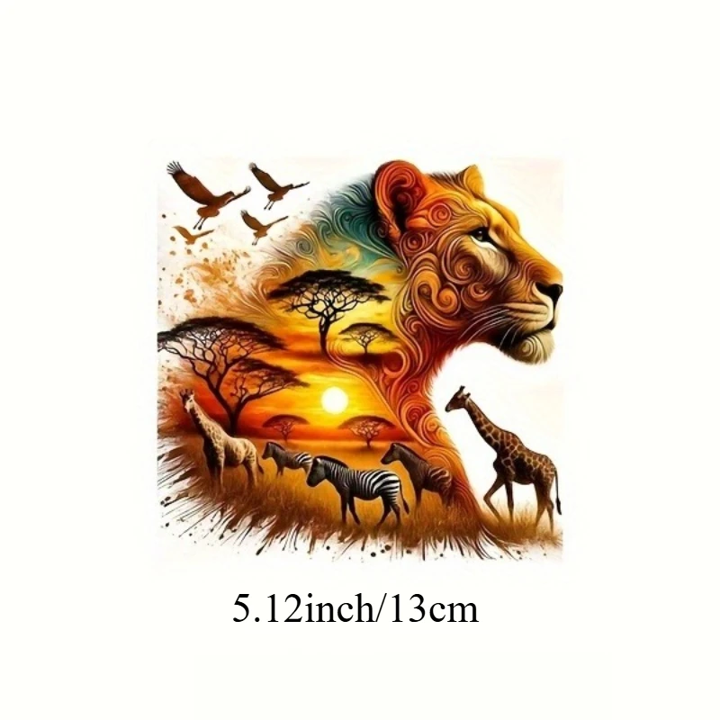 5.1 Inch Lion King Vinyl Sticker, Wild Africa Sunset Design with Metallic Glitter for Laptop, Phone, Motorcycle, Wall
