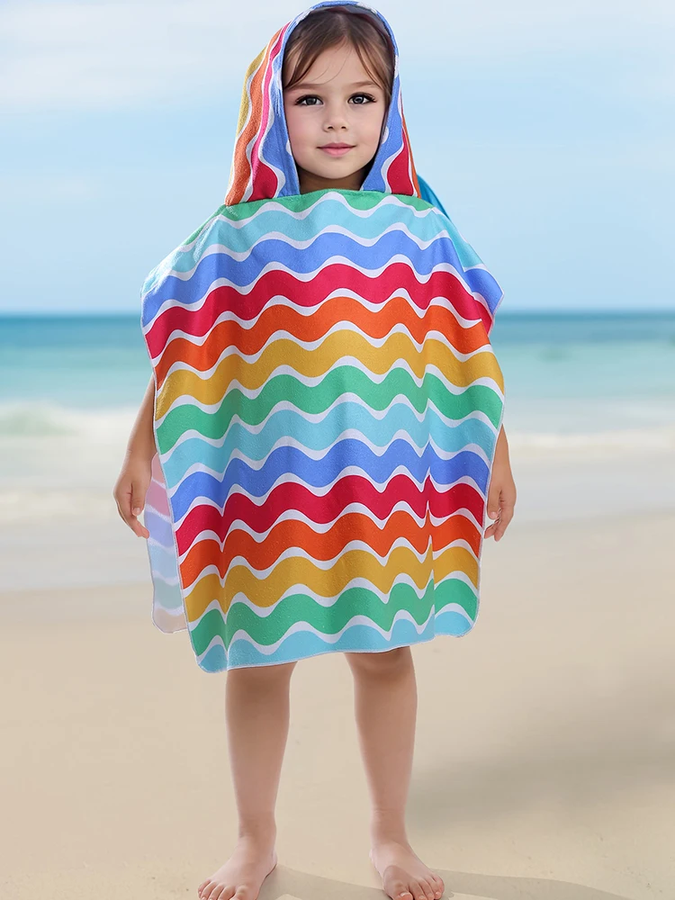 Children\'s Bathrobe Cloak Microfiber Hooded Cloak Bathrobe Cartoon Wearable Towels Swimming Beach Bathrobe Baby