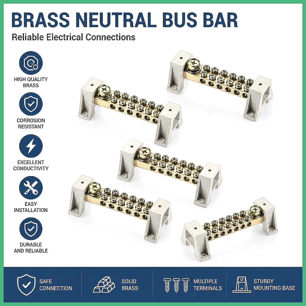 1/2Pcs Ground Bar Terminal Block Brass Screw Terminal Barrier 9/11/13/15/17 Positions with Bracket Electrical Distribution