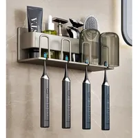 Wall Mounted Toothbrush Holder Aluminium Alloy Toothpaste Rack Bathroom Household Space Saving Bathroom Accessories