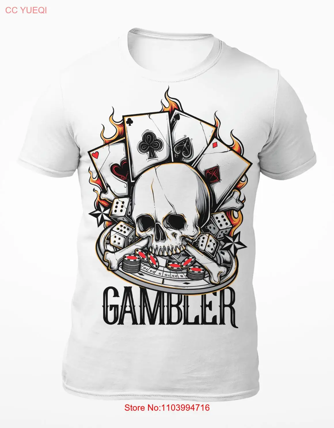 Gambler With Dice Cards & Skull & Bones - Men's T-Shirt - Women's T-Shirt