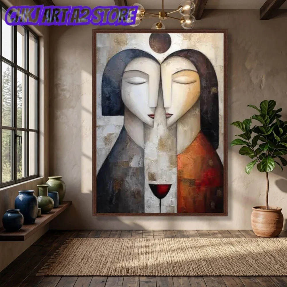 Abstract Woman Canvas Wall Art Vintage Figures Poster Print Mid Century Minimalist Textured Female Canvas Painting Home Decor