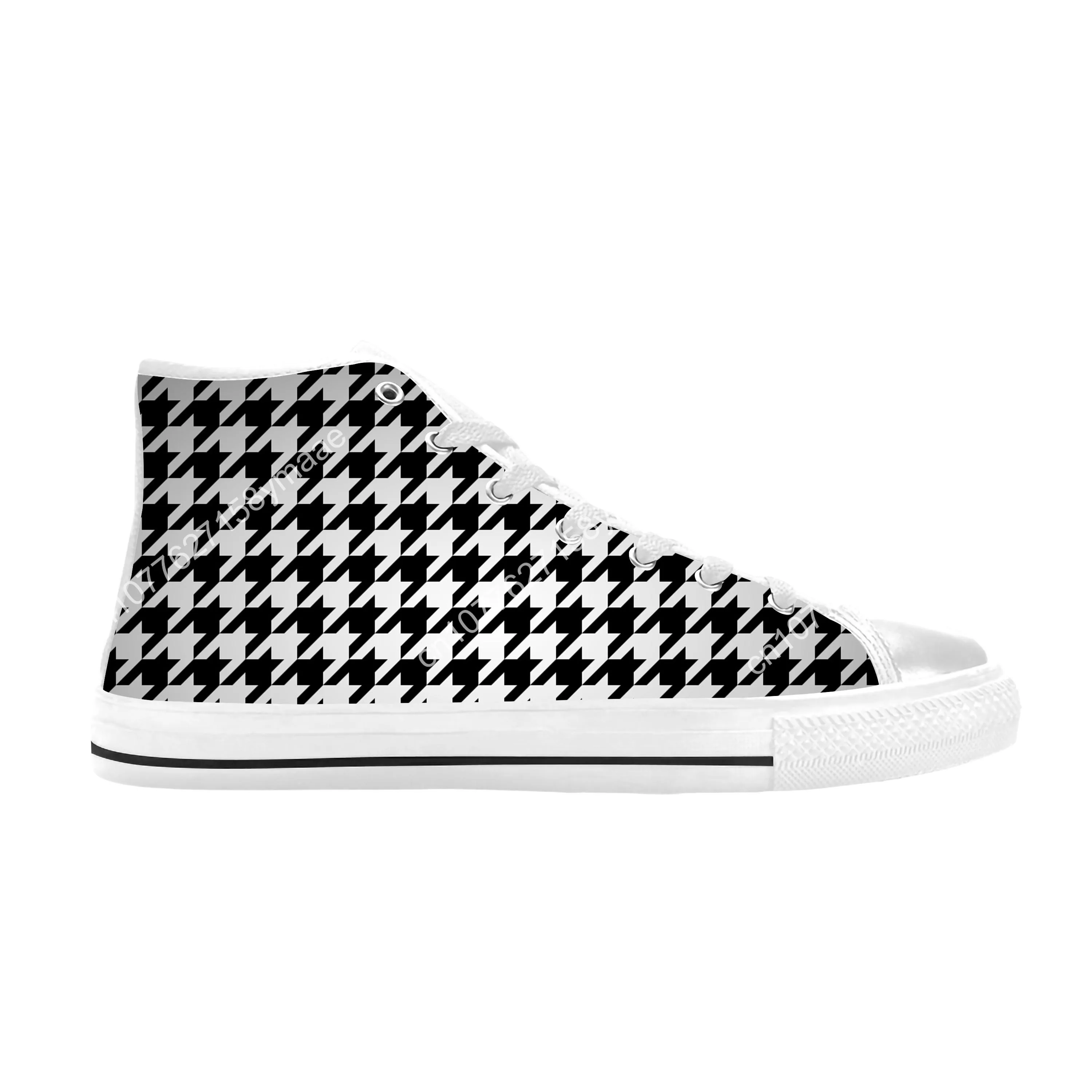 Classic Houndstooth Hounds Tooth Peel Stick Funny Casual Cloth Shoes High Top Comfortable Breathable 3D Print Men Women Sneakers