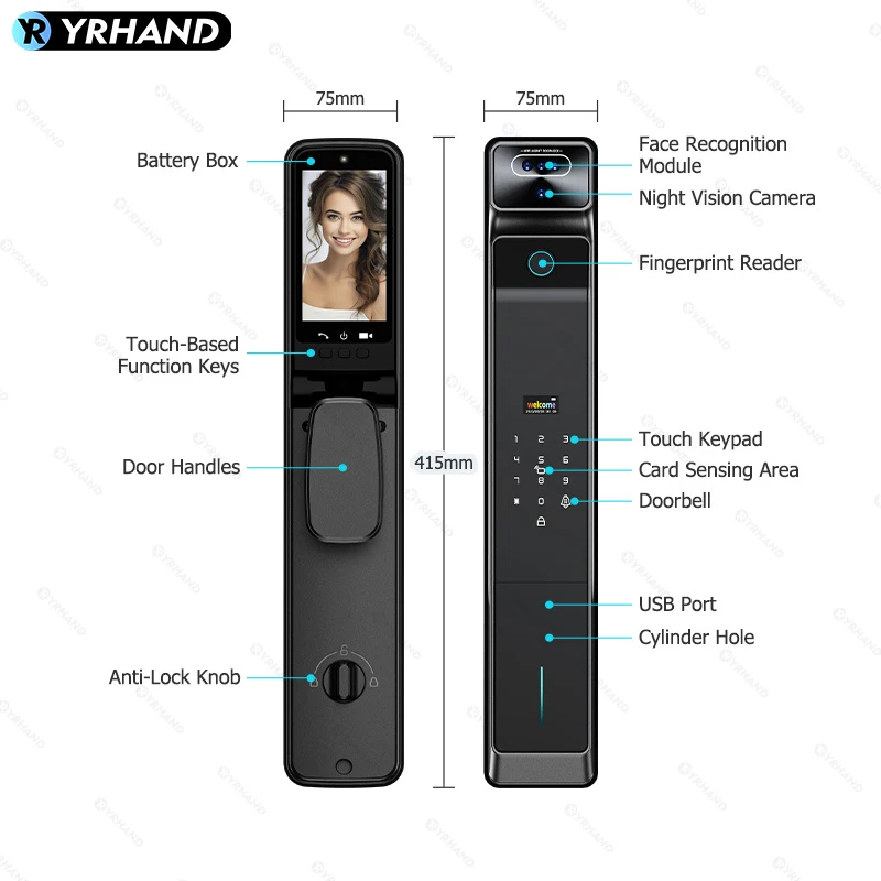 Echtzeit Intercom Palm Venen Erkennung Intelligente Tuya Wifi 3DFace Entsperren Outdoor Front Smart Digitale Türschloss Mit Kamera