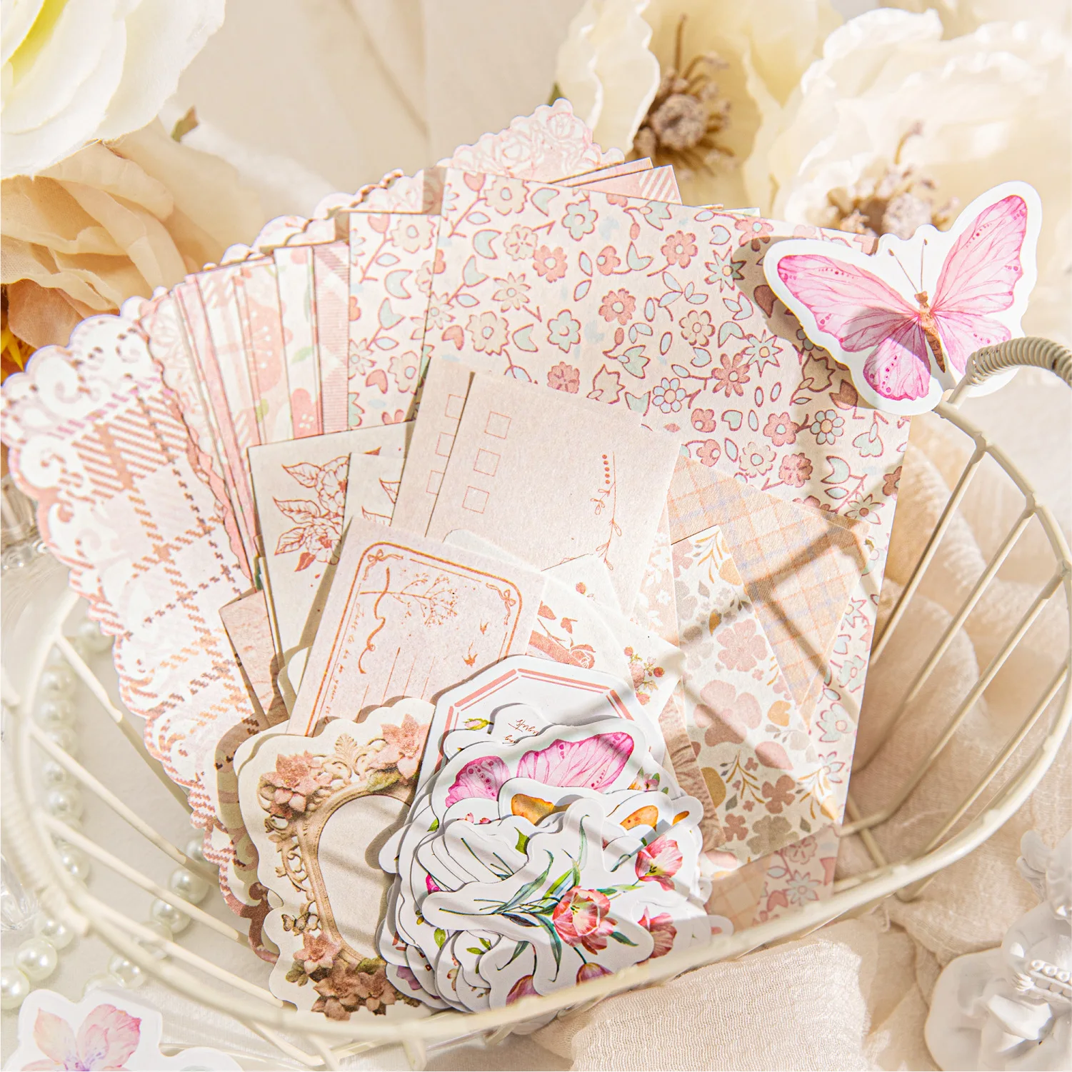 40pcs/lot Memo Pads Material Paper Flower Post Office Junk Journal Scrapbooking Cards Retro Background Decoration Paper