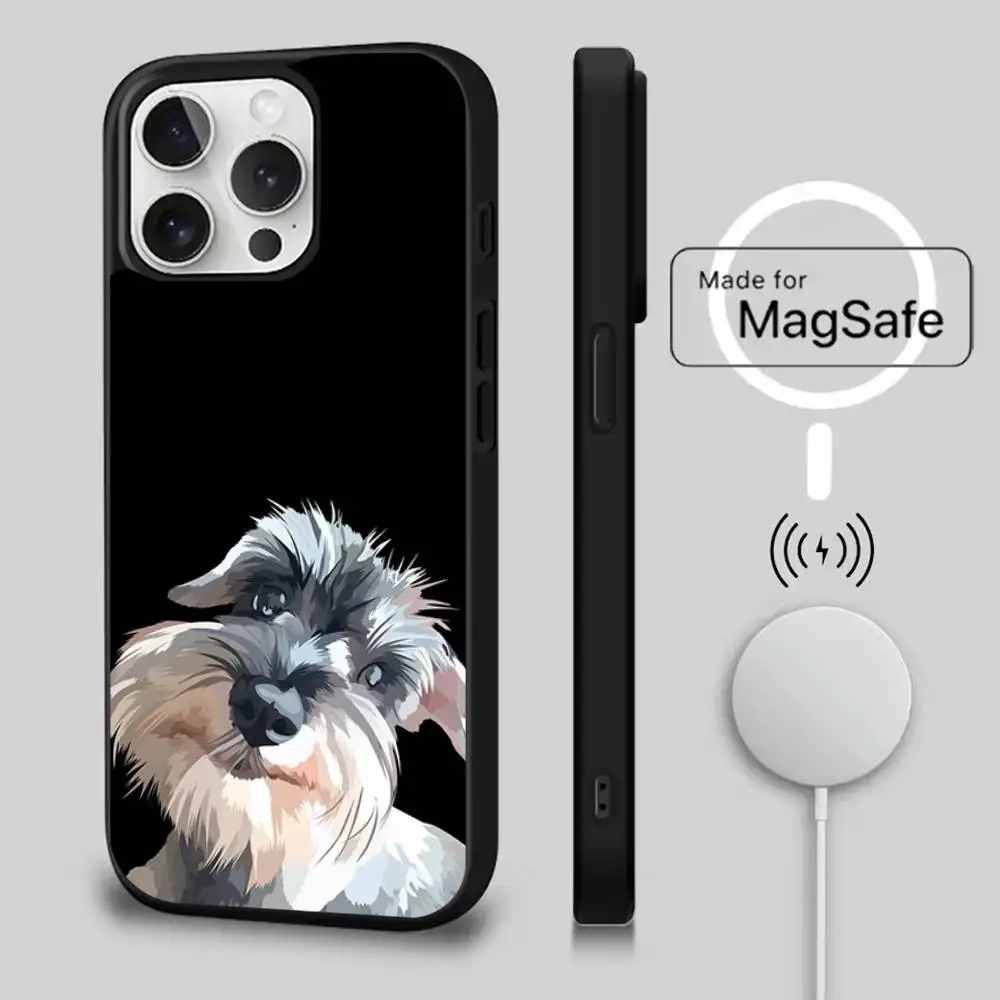 Cartoon Schnauzer Hond Telefoonhoesje voor iPhone 17,16,15,14,13,12,11,Pro,Max,Plus,Mini,SE4,E Magnetisch Magsafe Draadloos opladen