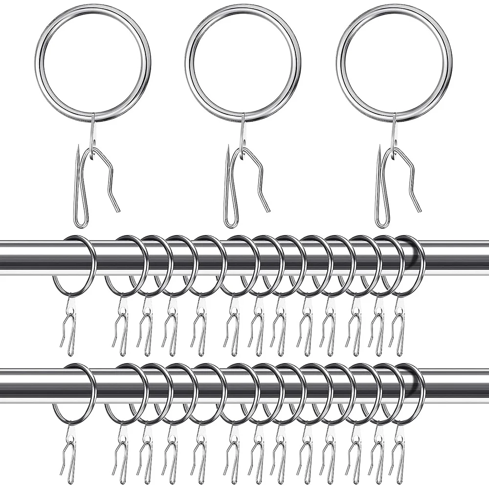 Chzimade New 10 Pieces Metal Curtain Rings Curtain Hanging Rings and Plastic Curtain Hooks Curtain Rings for Window Curtain