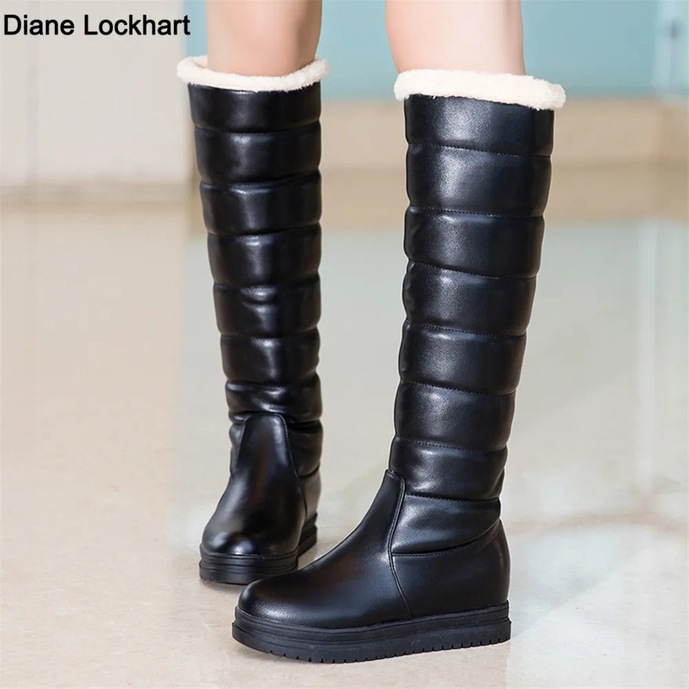 

2024, новые зимние теплые розовые, белые зимние сапоги, женская обувь, сапоги до колена на низком каблуке, женские слипоны на платформе, плюшевые длинные лодки Mujer