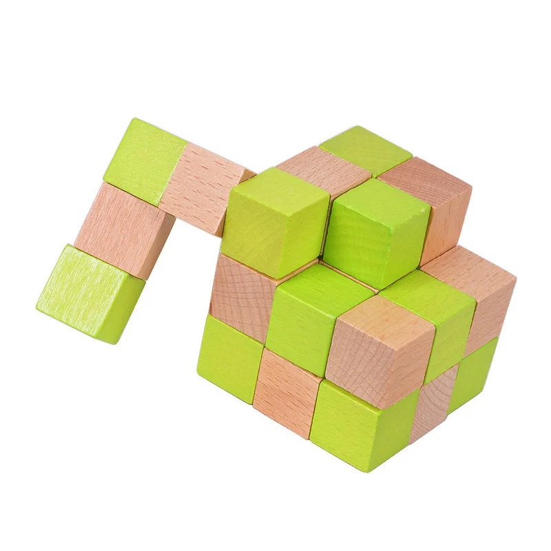 Wooden Twisting Snake Puzzle Cube Educational Toys Lu Ban Lock Brain Teasers for Children Teens Mind Game IQ Challenge