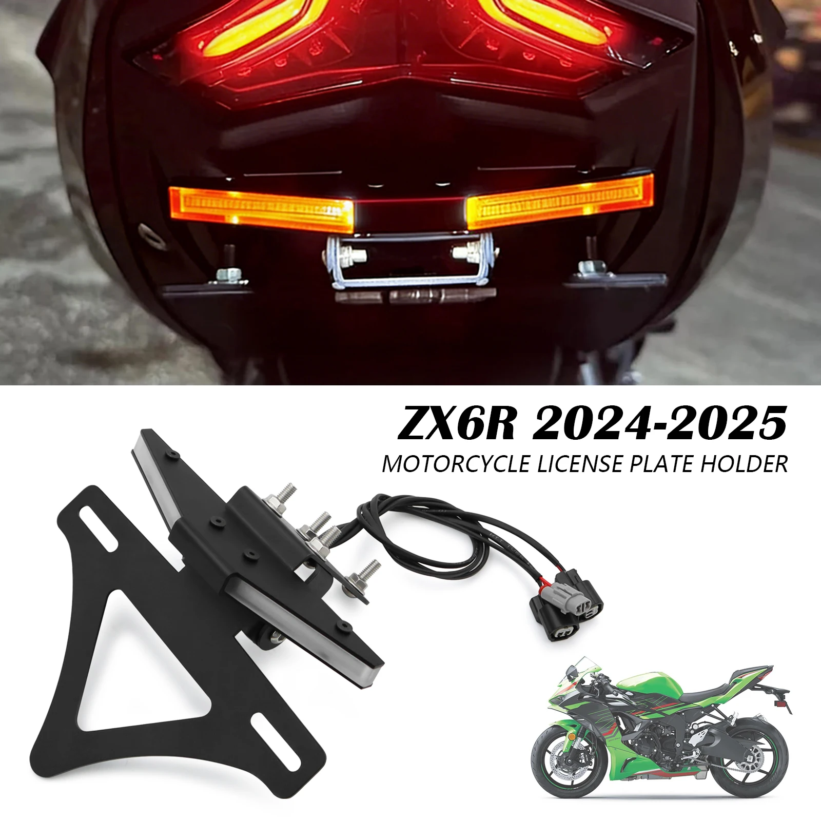 

For KAWASAKI Ninja ZX-6R NINJA ZX 636 ZX6R 2024 2025 Motorcycle License Plate Holder Bracket with LED Turn Signal Light