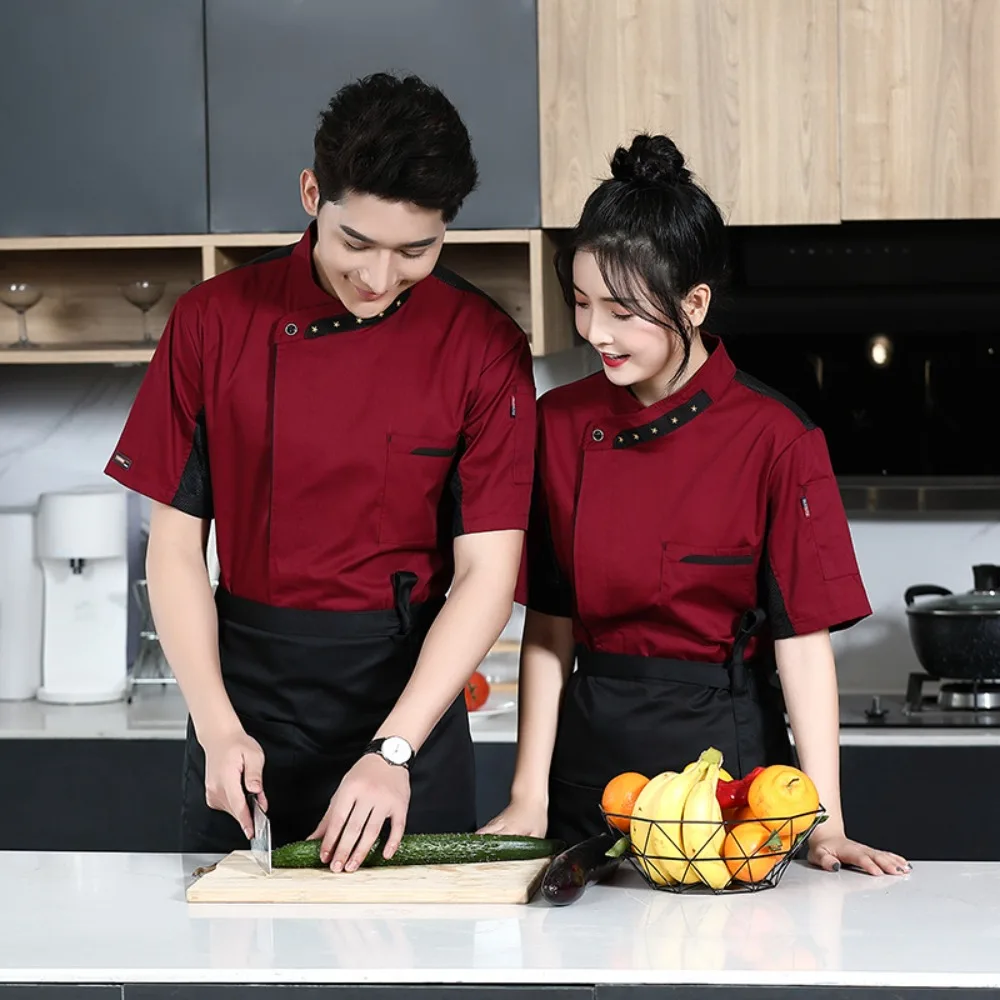 Chef Work Uniform for Restaurant & Hotel - Breathable Mesh Short-Sleeve Summer Style, Fashionable Kitchen Tops for Men & Women