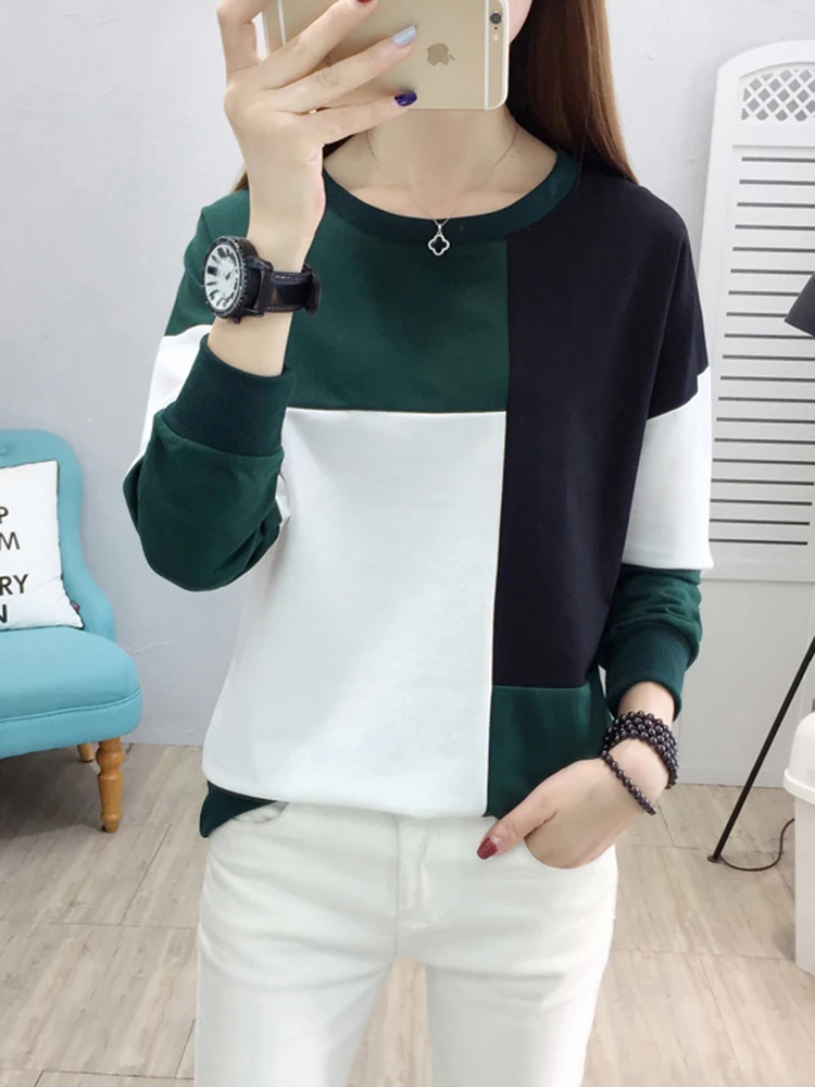 tee shirt femme women t-shirt autumn winter patchwork o-neck camisetas verano mujer 2024 long sleeve t shirt vintage