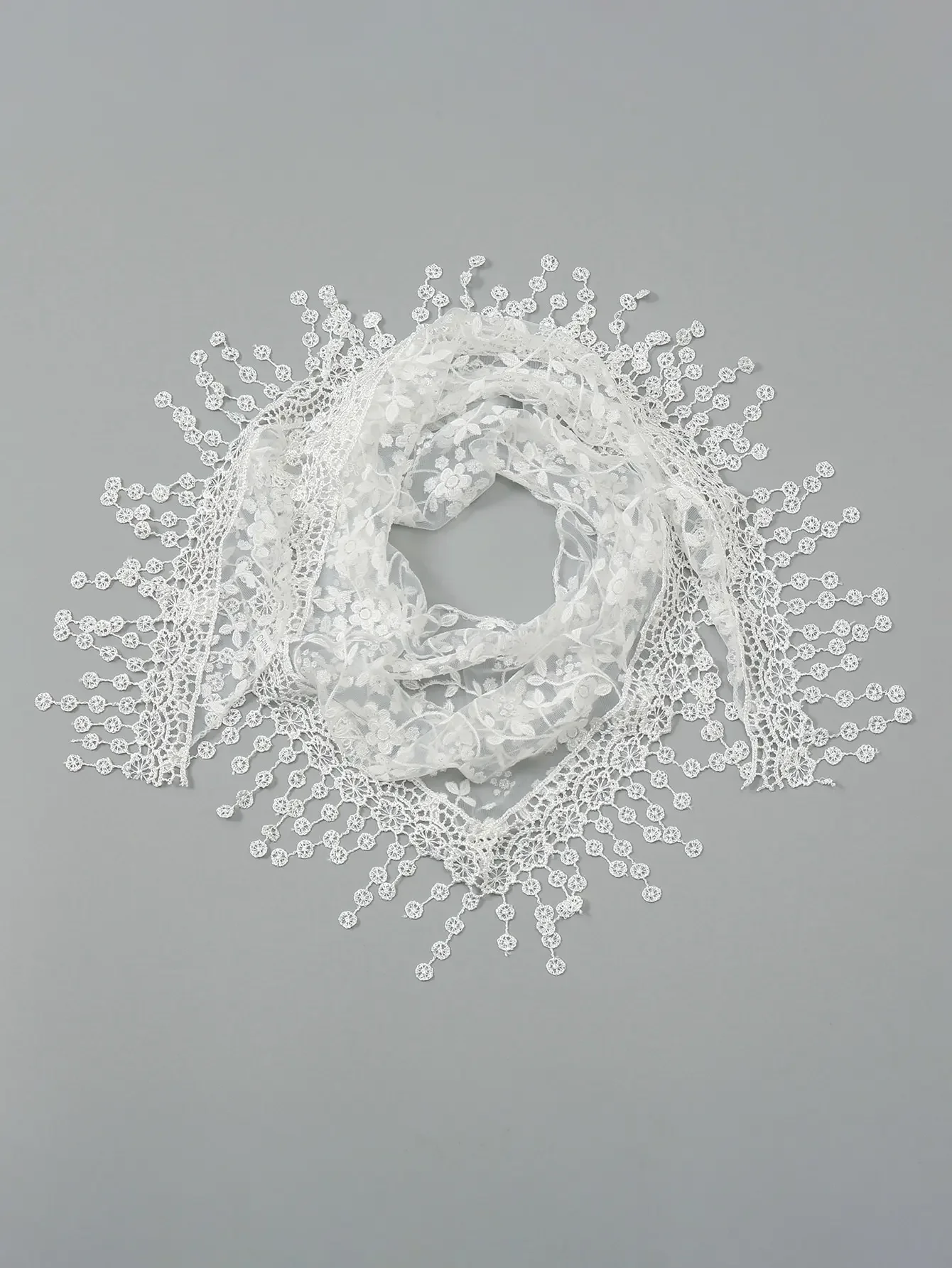 

2026 1pc Women's Fashion Floral Lace 40*130 Triangle Scarf, Tasseled Lightweight Breathable Headscarf/Shawl