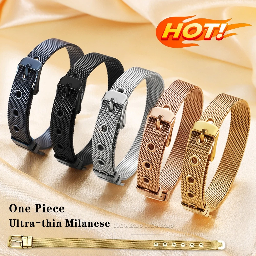 One Piece Small Slim Milanese Steel Watch Strap 10mm Universal Bracelet Ultra-thin Fashion Sport Metal Wristbelt Accessories